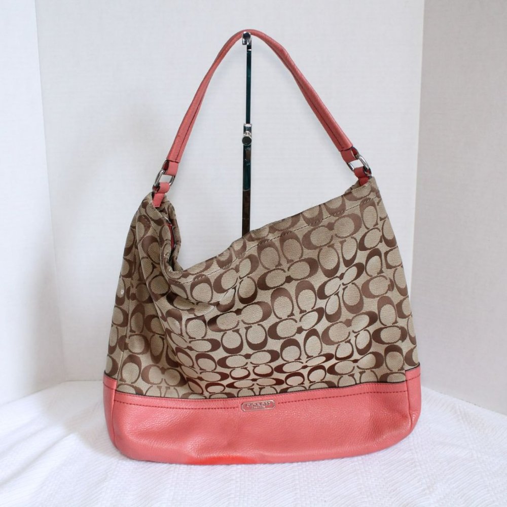 Coach Park Signature Hobo Canvas w Pink Leather